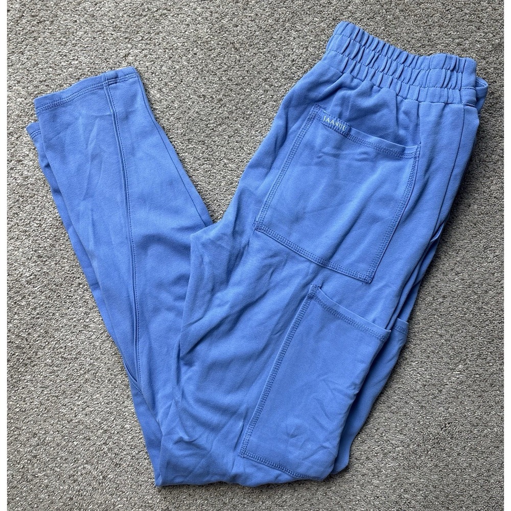 Jaanuu Scrub Pants Womens XS Cobalt Blue Pocket Soft Knit Cargo Slim Straight